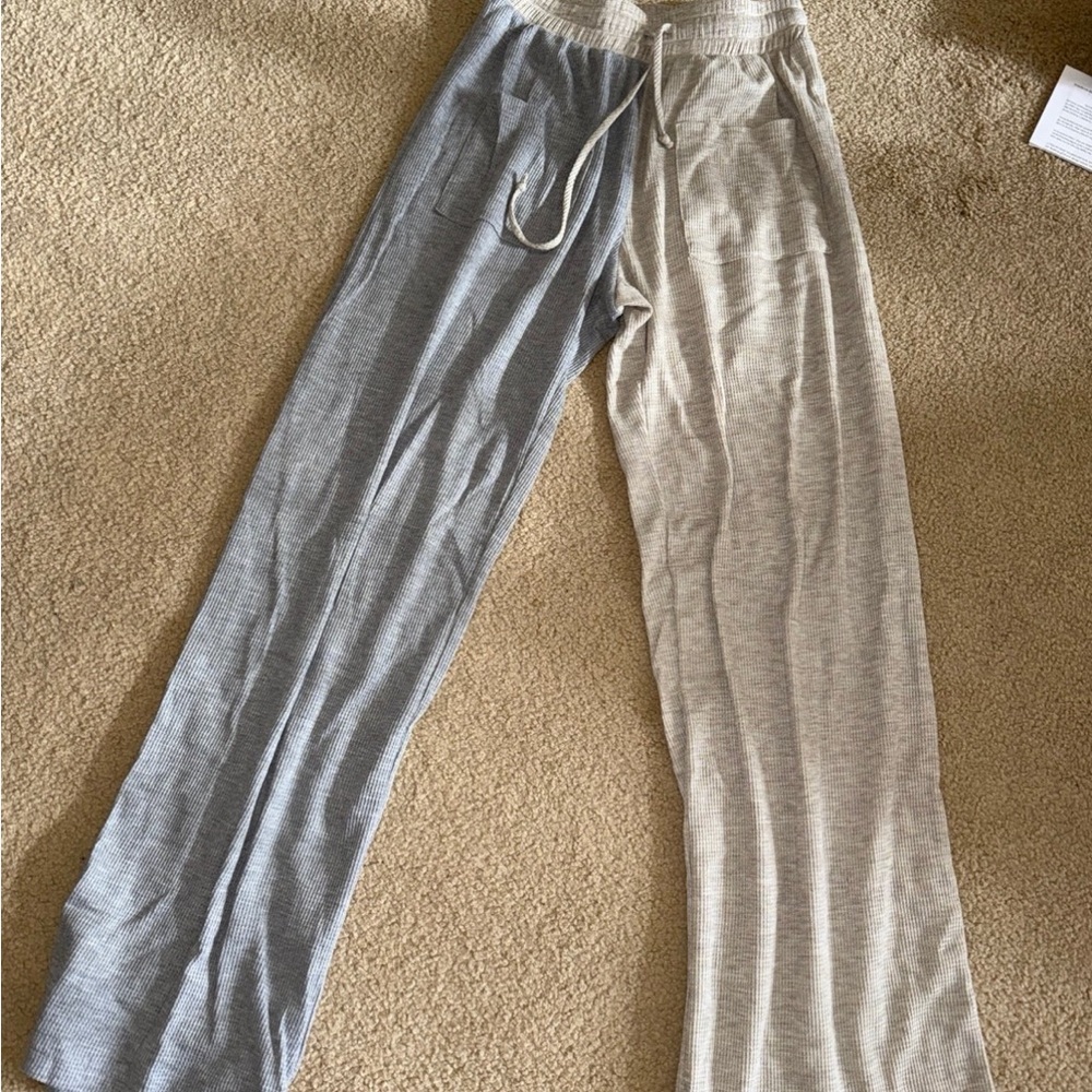 Vintage Havana Two-Tone Straight Leg Pants - Gray and Cream
